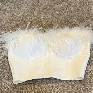 Superdown White Feather Trim Crop Top